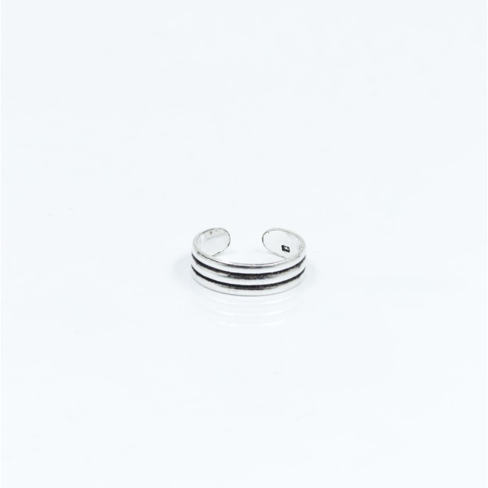 Inel picior trei dungi negre Argint