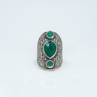 Inel lung broderie trio pietre agat.verde Argint