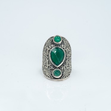 Inel lung broderie trio pietre agat.verde Argint