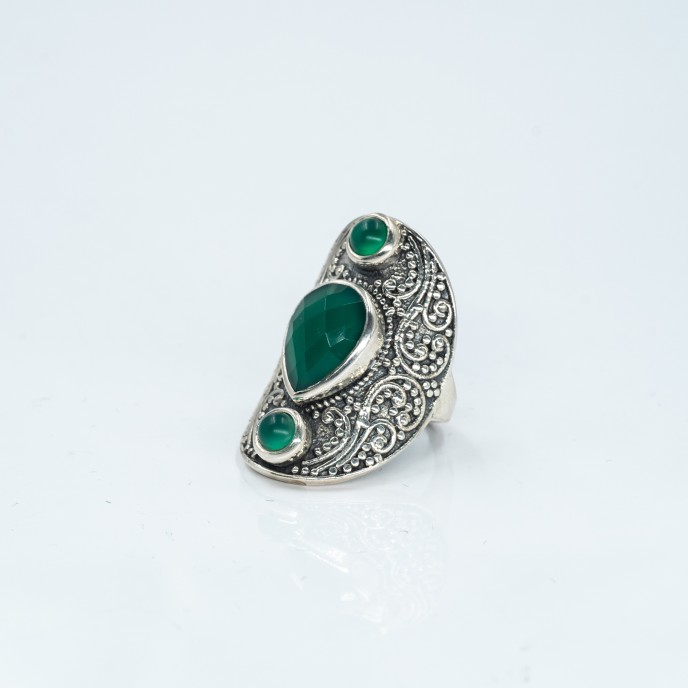 Inel lung broderie trio pietre agat.verde Argint