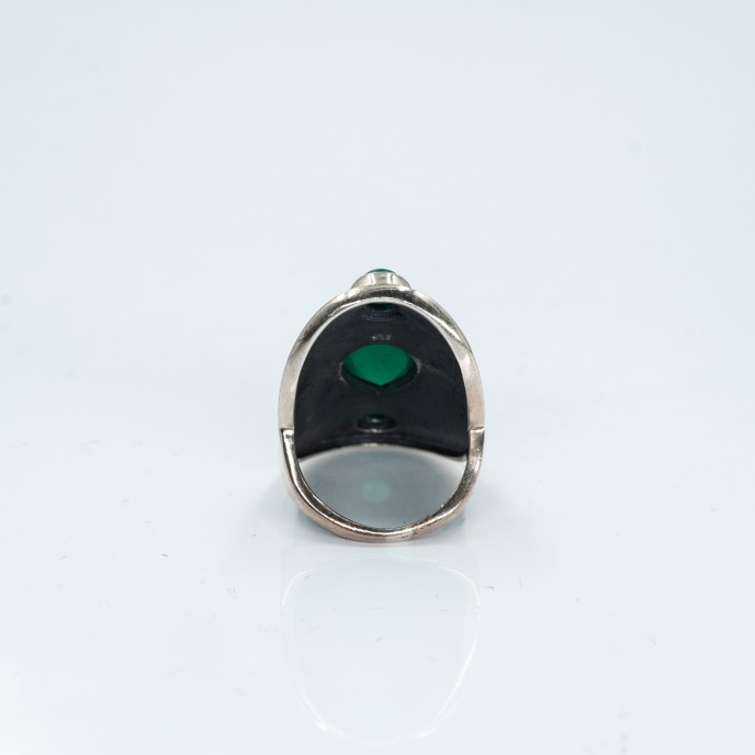 Inel lung broderie trio pietre agat.verde Argint