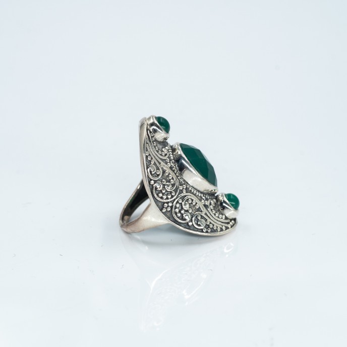 Inel lung broderie trio pietre agat.verde Argint