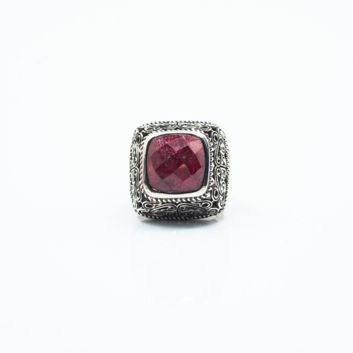 Inel patrat l radacina de rubin Argint