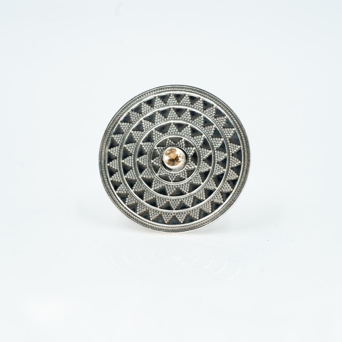 Inel rotund soare triunghiulete citrin Argint