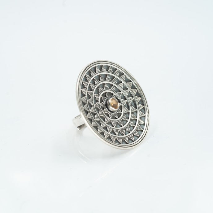 Inel rotund soare triunghiulete citrin Argint