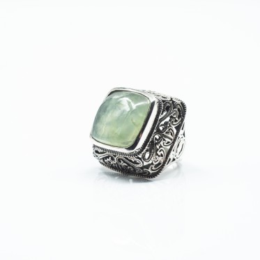 Inel patrat xl prehnit Argint