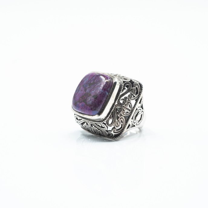 Inel patrat xl turcoaz mov Argint