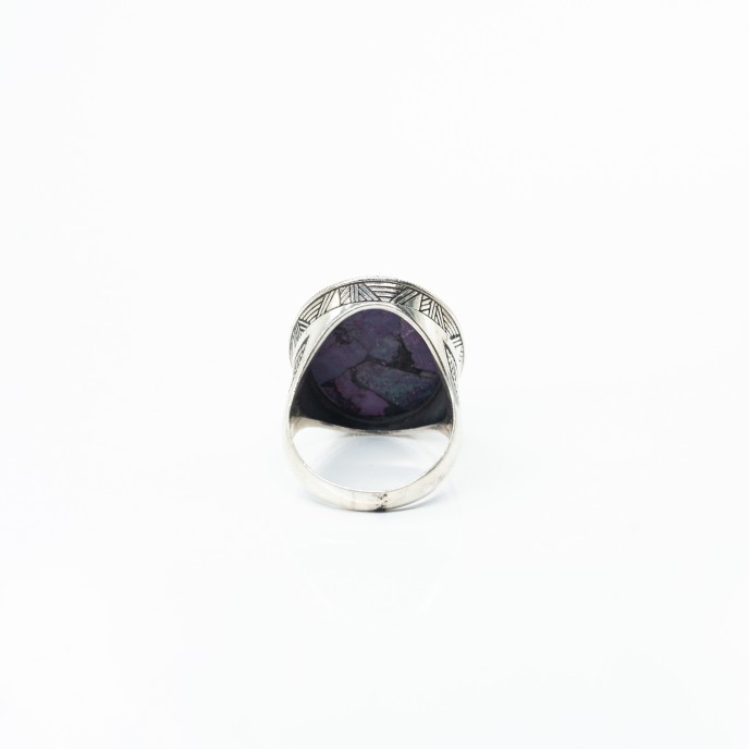 Inel oval model turcoaz mov Argint