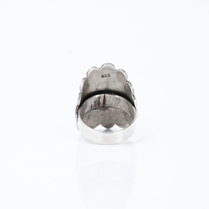 Inel lung floare romburi Argint