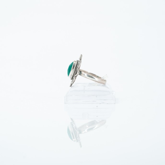 Inel xs oval floare agat verde Argint