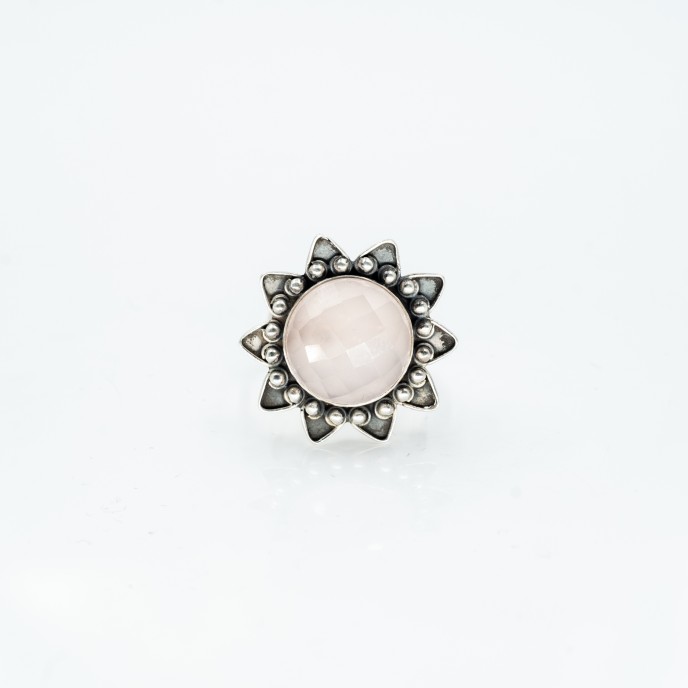 Inel soare piatra cuarz roz Argint