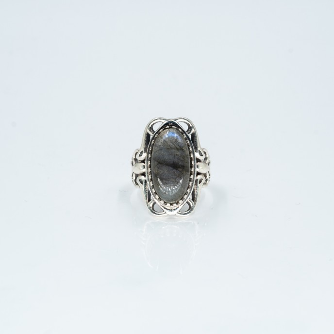 Inel oval broderie labradorit Argint
