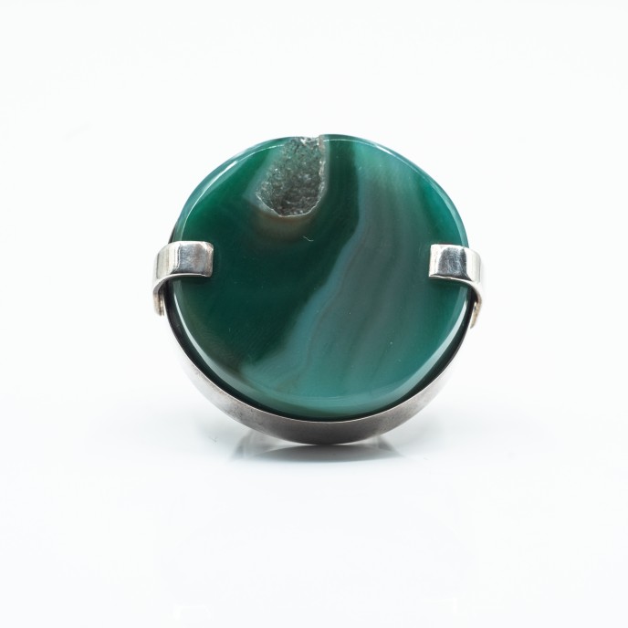 Inel rotund 4cm agat verde Argint