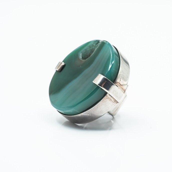 Inel rotund 4cm agat verde Argint