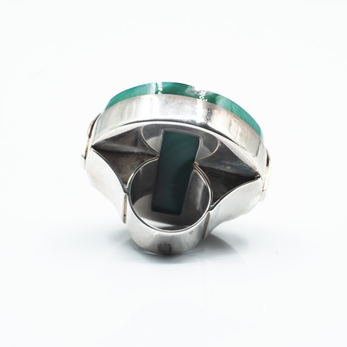 Inel rotund 4cm agat verde Argint