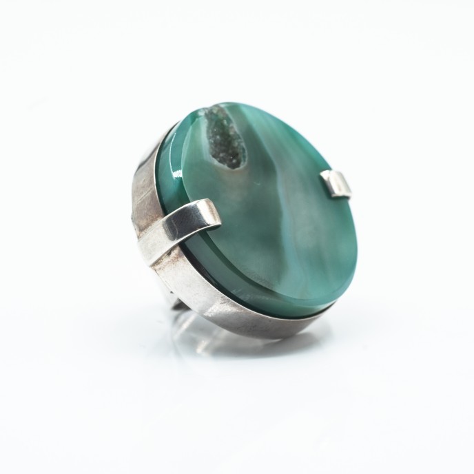 Inel rotund 4cm agat verde Argint