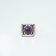 Inel patrat piatra ovala turcoaz mov Argint