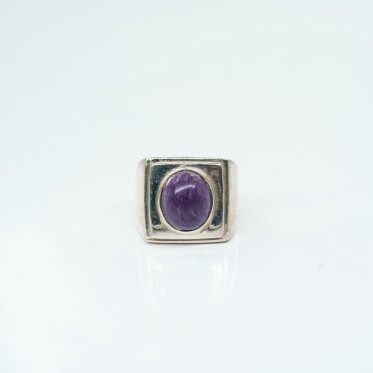 Inel patrat piatra ovala turcoaz mov Argint