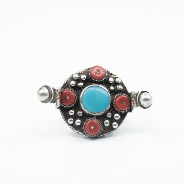 Inel Afgan disc solar turcoaza Argint