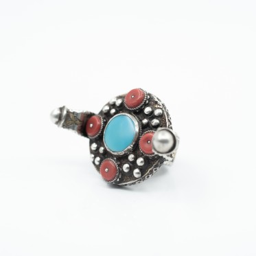 Inel Afgan disc solar turcoaza Argint