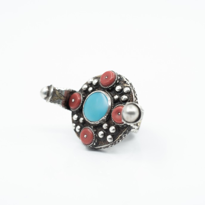 Inel Afgan disc solar turcoaza Argint