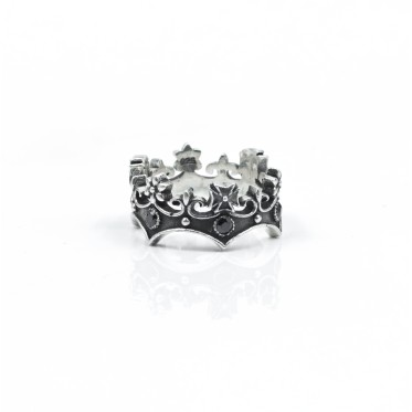 Inel coroana c.z.negru Argint