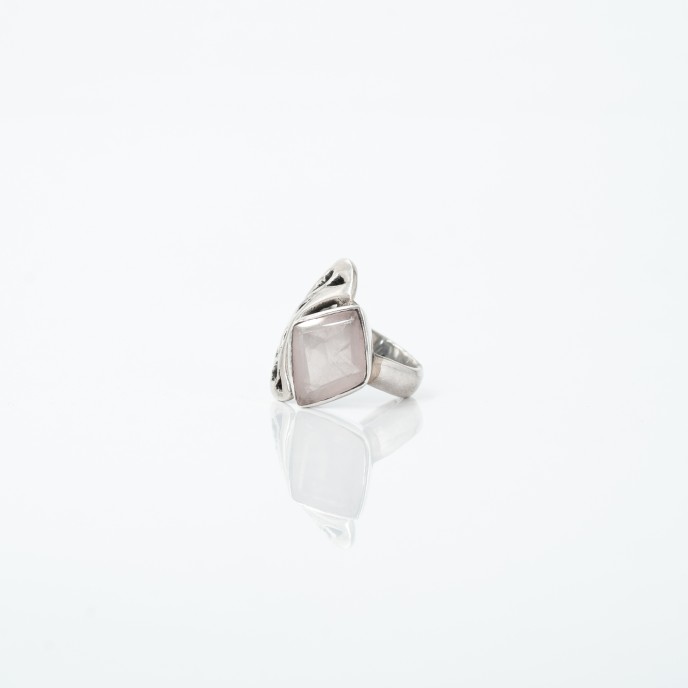 Inel asimetric cuarz roz Argint