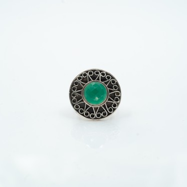 Inel rotund bucle agat-verde Argint
