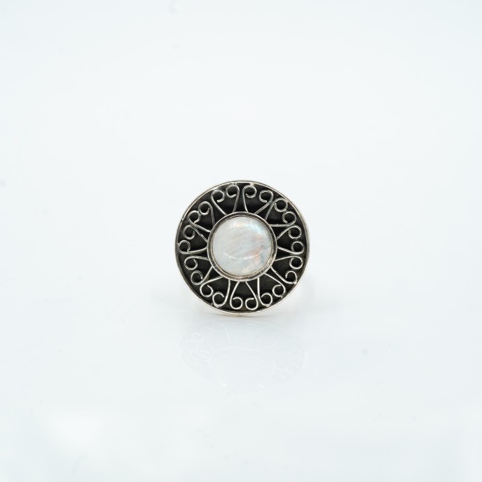 Inel rotund bucle piatra-lunii Argint