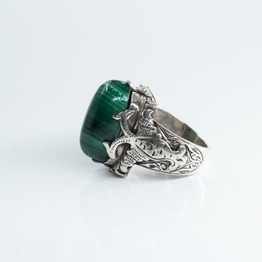 Inel Afgan dreptunghiular malachit Argint