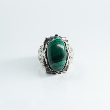 Inel Afgan dreptunghiular malachit Argint
