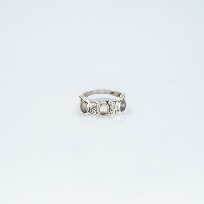 Inel slim trei pietre cuarz-roz Argint