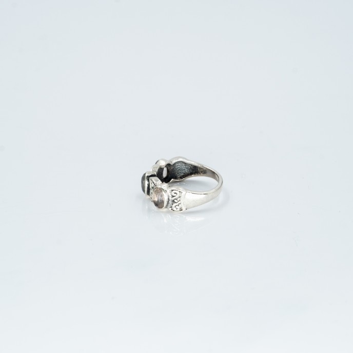 Inel slim trei pietre cuarz-roz Argint