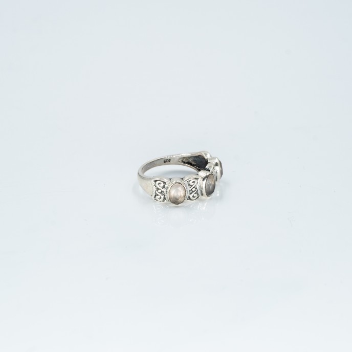 Inel slim trei pietre cuarz-roz Argint