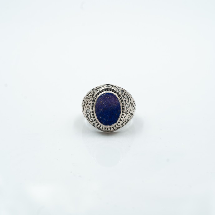 Inel oval broderie gotica lapis lazuli Argint