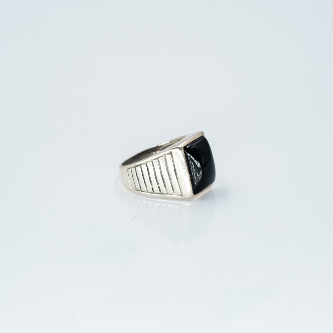 Inel dreptunghiular dungat onix Argint