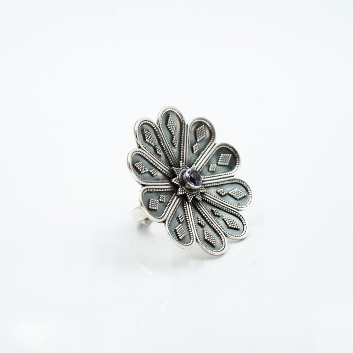 Inel rotund margareta ametist Argint