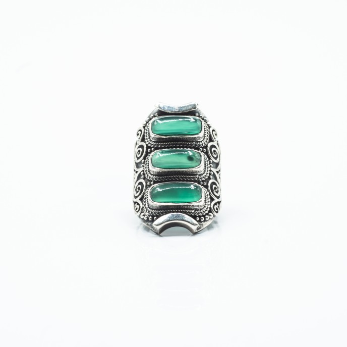 Inel lung dungi agat verde Argint