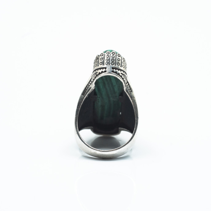 Inel dreptunghiular oval malachit Argint