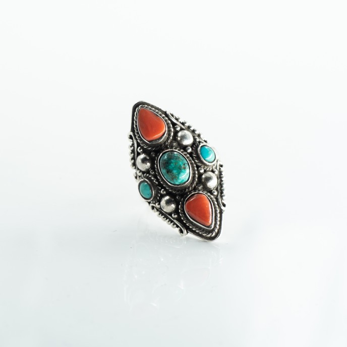 Inel lung ascutit buline corale-turcoaze.1 Argint