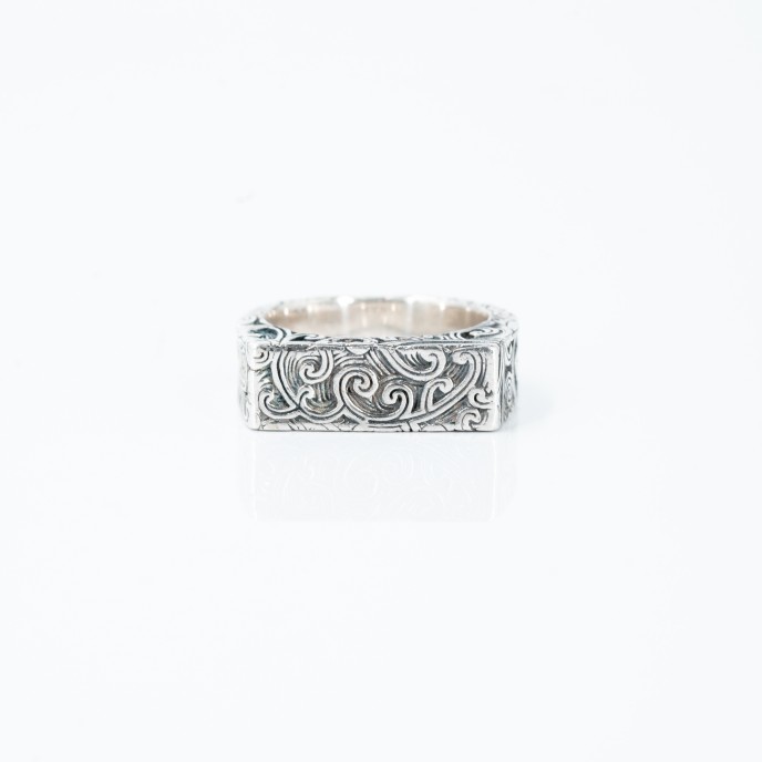 Inel dreptunghiular broderie Argint