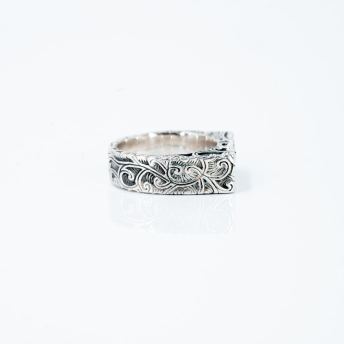 Inel dreptunghiular broderie Argint