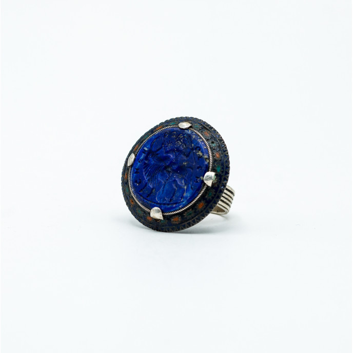 Inel Afgan vanator calare lapis lazuli Argint