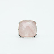 Inel patrat rotunjit cuart roz Argint