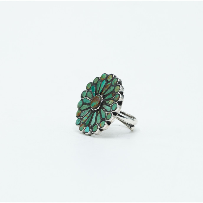 Inel floare 3cm turcoaza-maro Argint