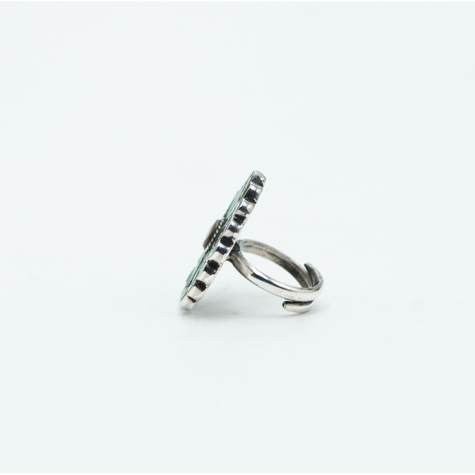 Inel floare 3cm turcoaza-maro Argint