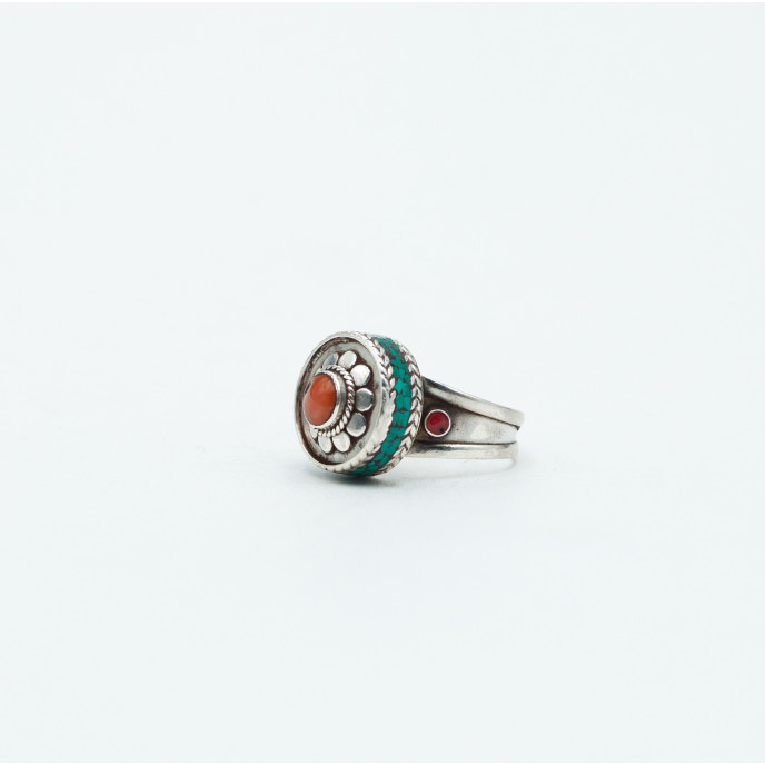 Inel Nepal rotund floare coral Argint