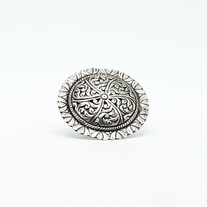 Inel disc floral India 4.8cm Argint