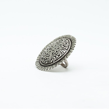 Inel disc floral India 4.8cm Argint