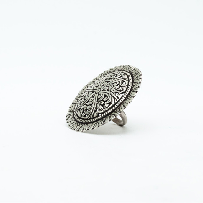 Inel disc floral India 4.8cm Argint